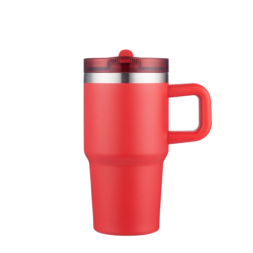 Slate 20 oz Handle Mug with straw lid in red