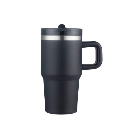Slate 20 oz Handle Mug with straw lid in black