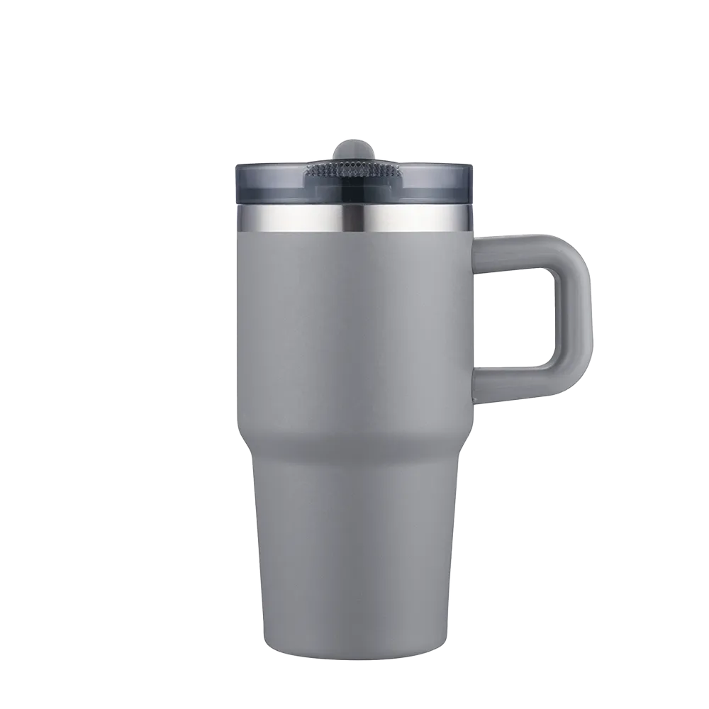 Slate 20 oz Handle Mug with straw lid in grey
