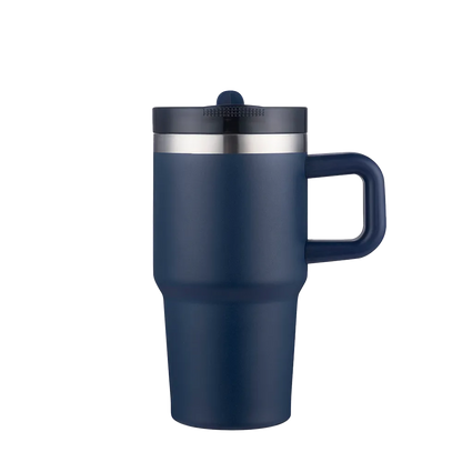 Slate 20 oz Handle Mug with straw lid in navy