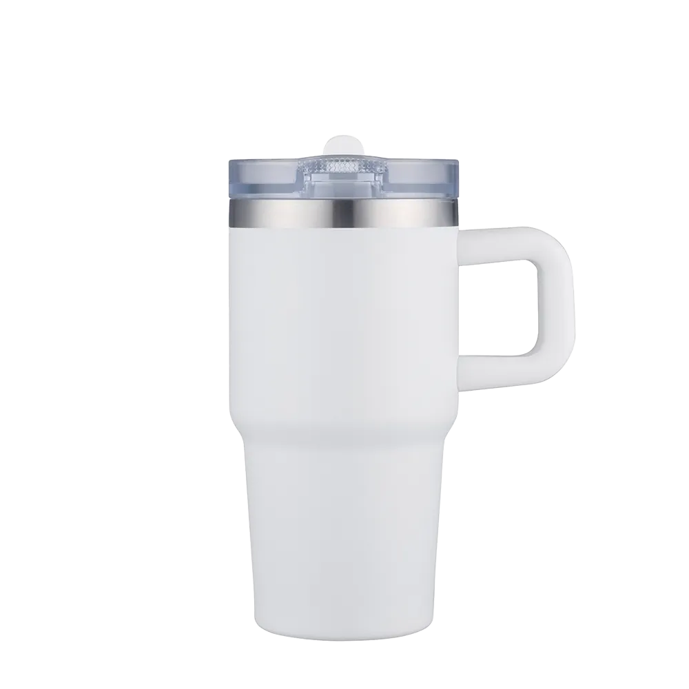 Slate 20 oz Handle Mug with straw lid in white